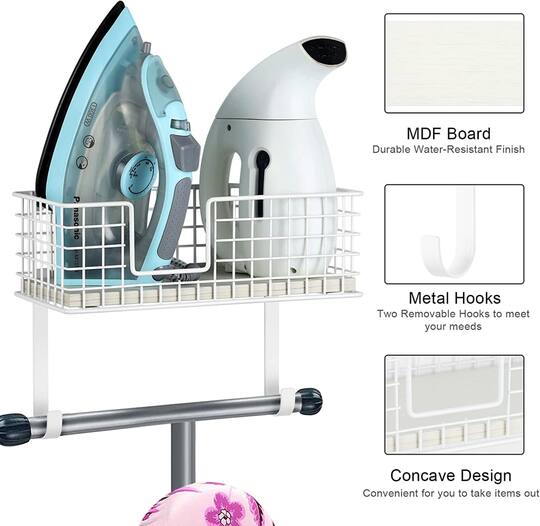 NEX™ Wall Mounted Ironing Board Hanger for T-Leg with Storage Basket